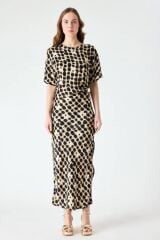 Gold toka detaylı  leopar desenli elbise